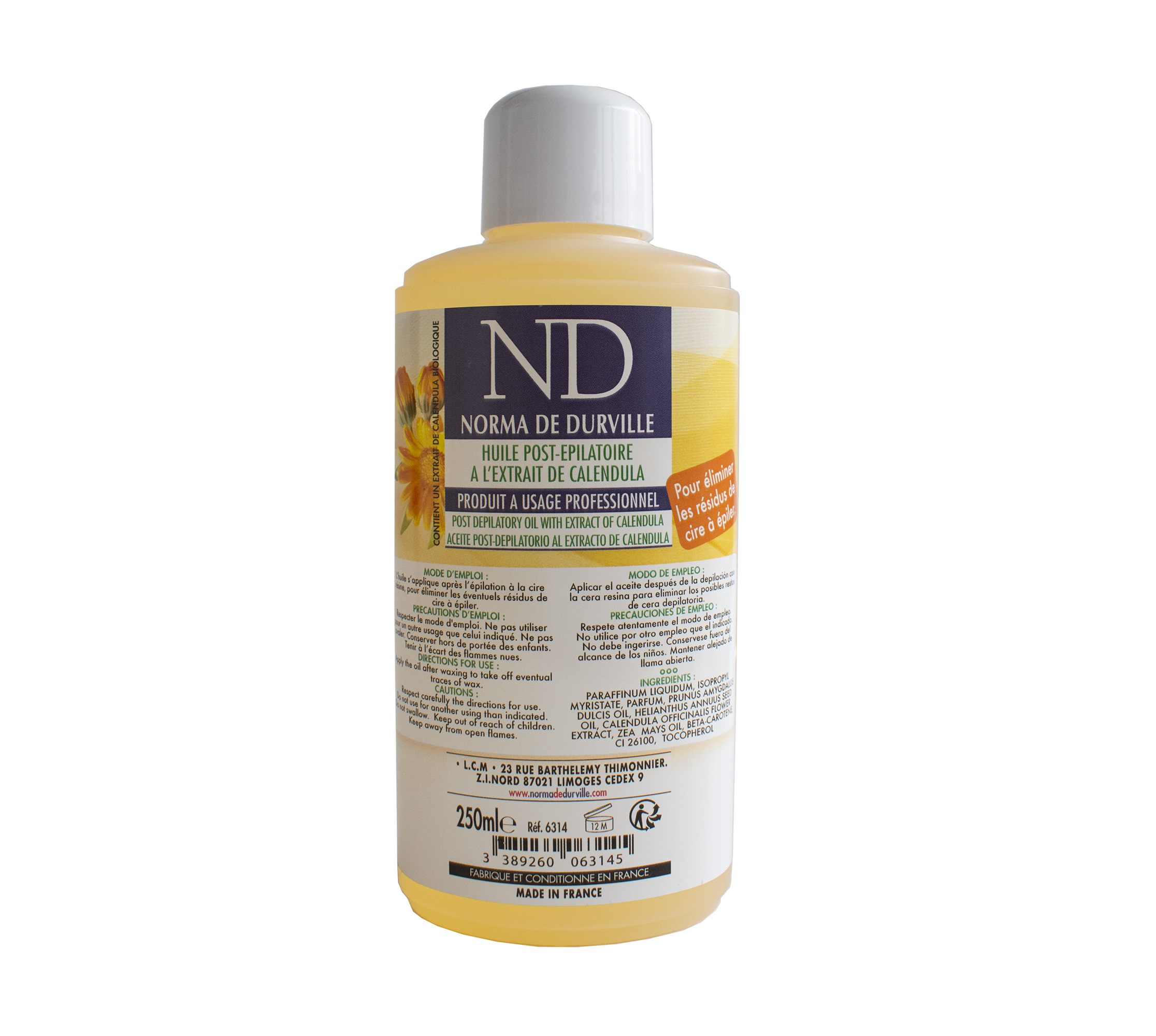 huile post épilatoire au calendula en 250 ml