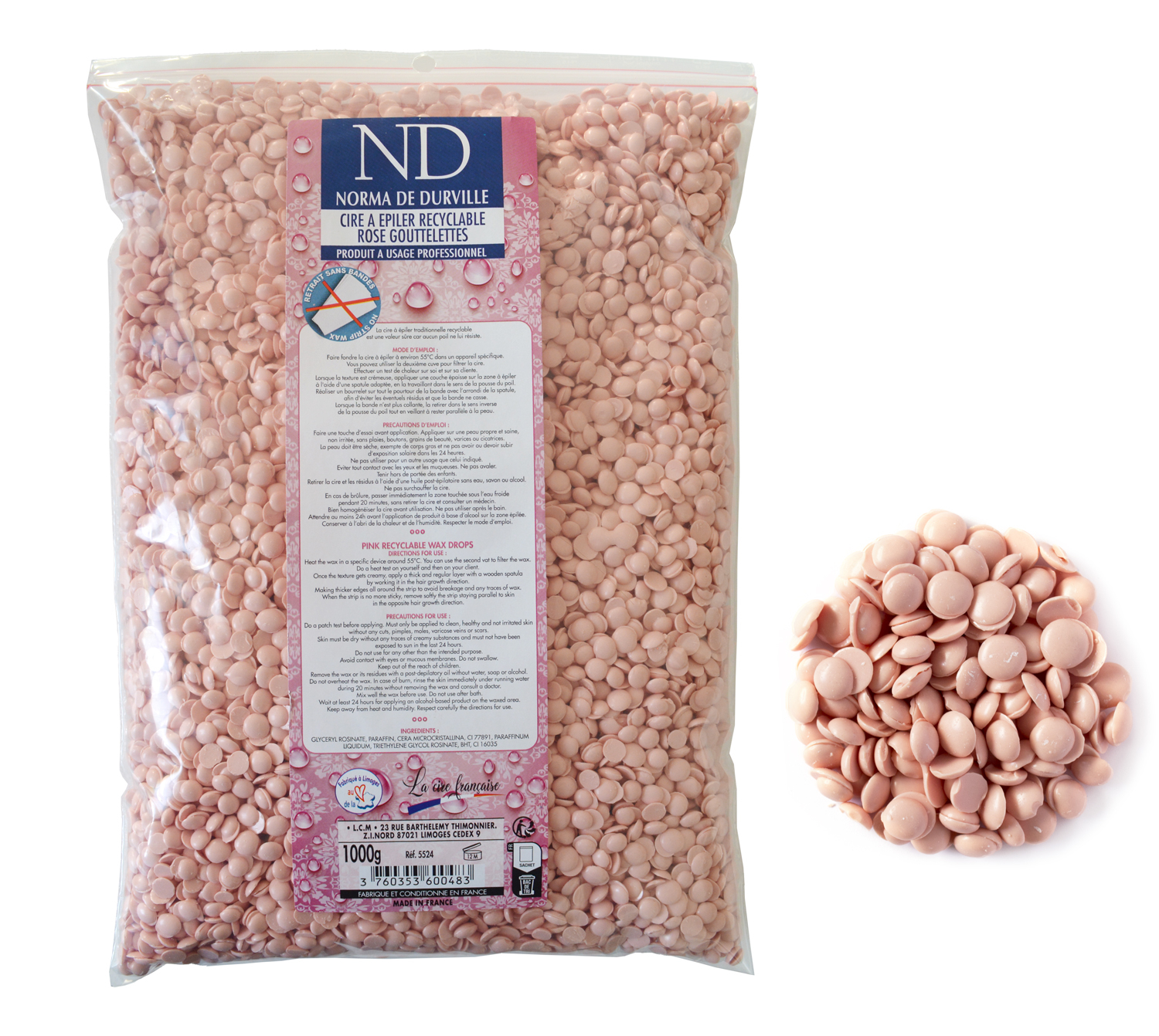 cire rose pastilles sachet de 1 kg