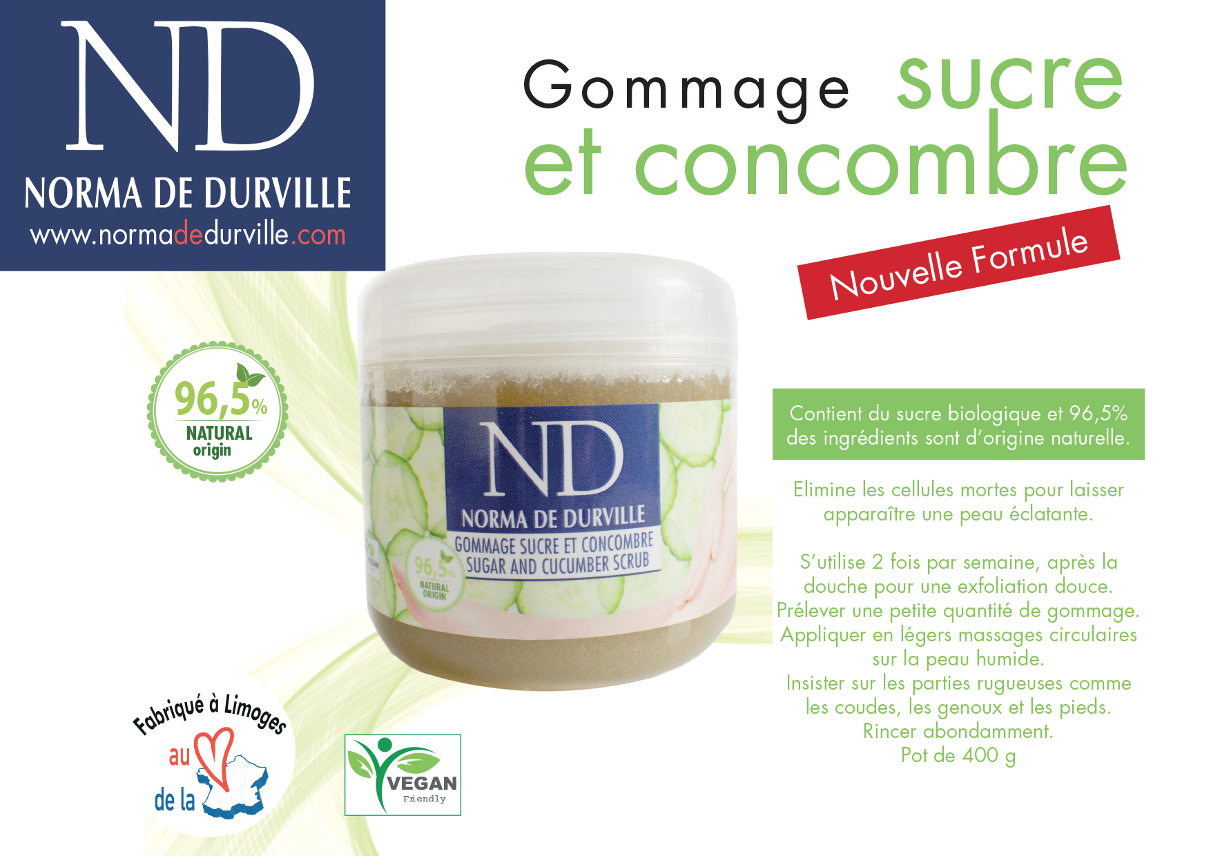 GOMMAGE AU SUCRE BIOLOGIQUE à l'extrait de concombre pot de 400 g