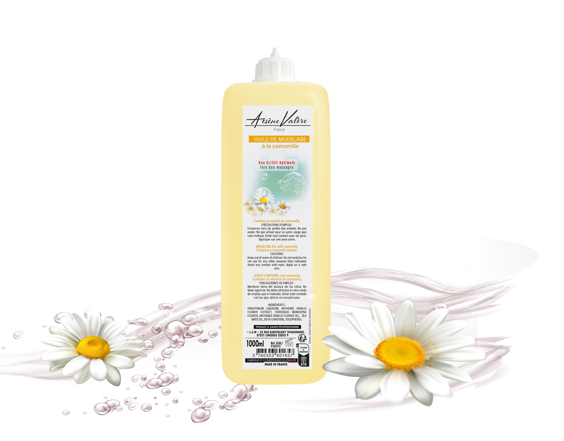 HUILE DE MODELAGE à l'extrait de camomille Flacon de 1 litre